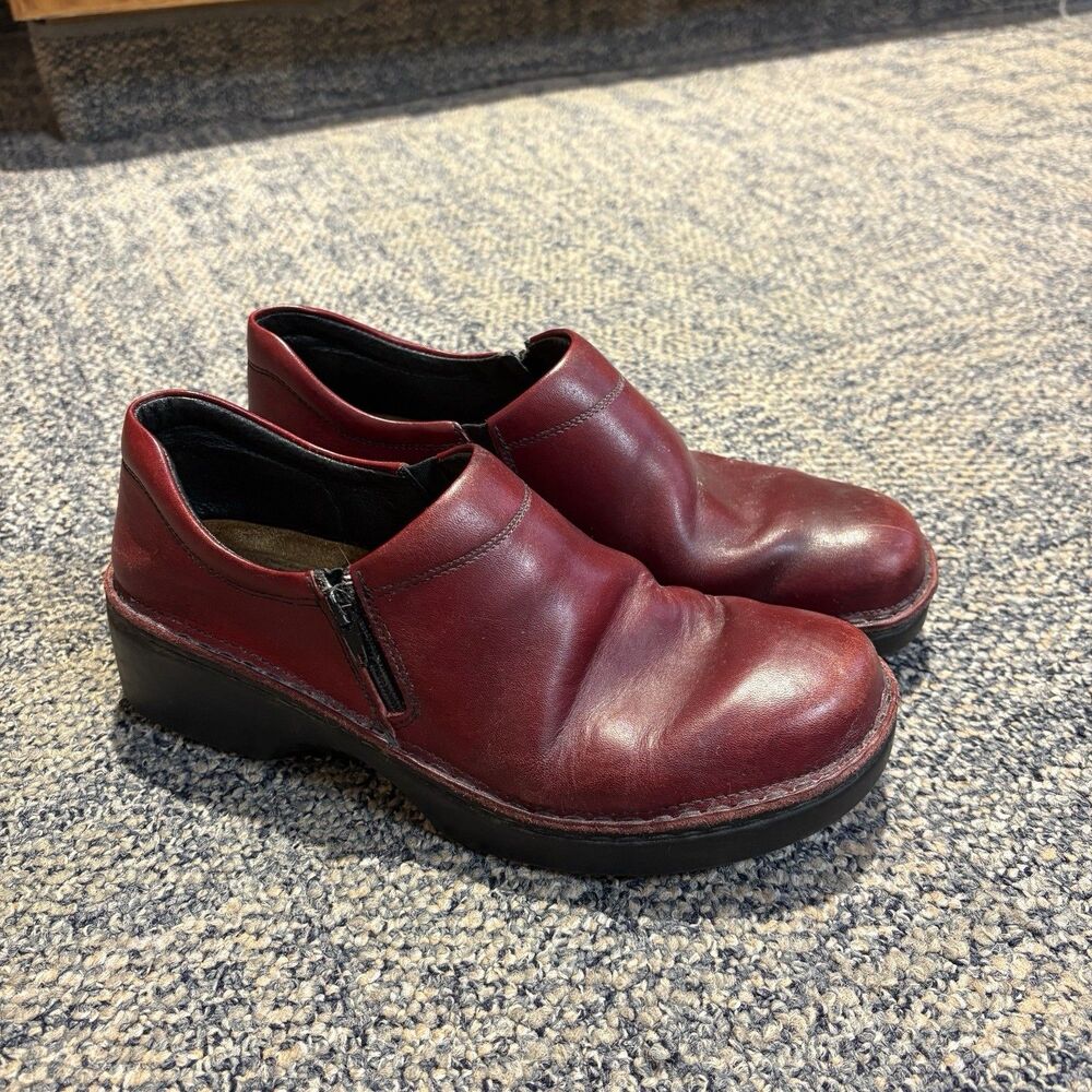 Naot Leather Women’s Mules Clogs Slip On Zip Up Burgundy-brown Leather 40